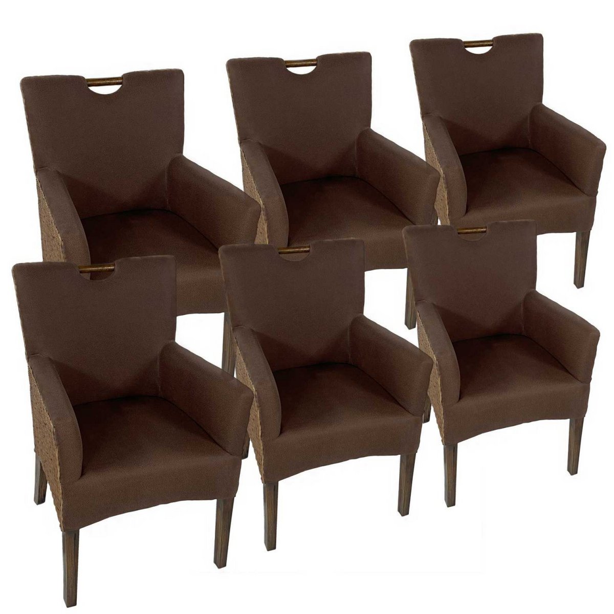 Eetkamerstoelen set 6 stuks rattan armlehner fauteuil bilbao gestoffeerde stoel bekleding fauteuil prairie bruin