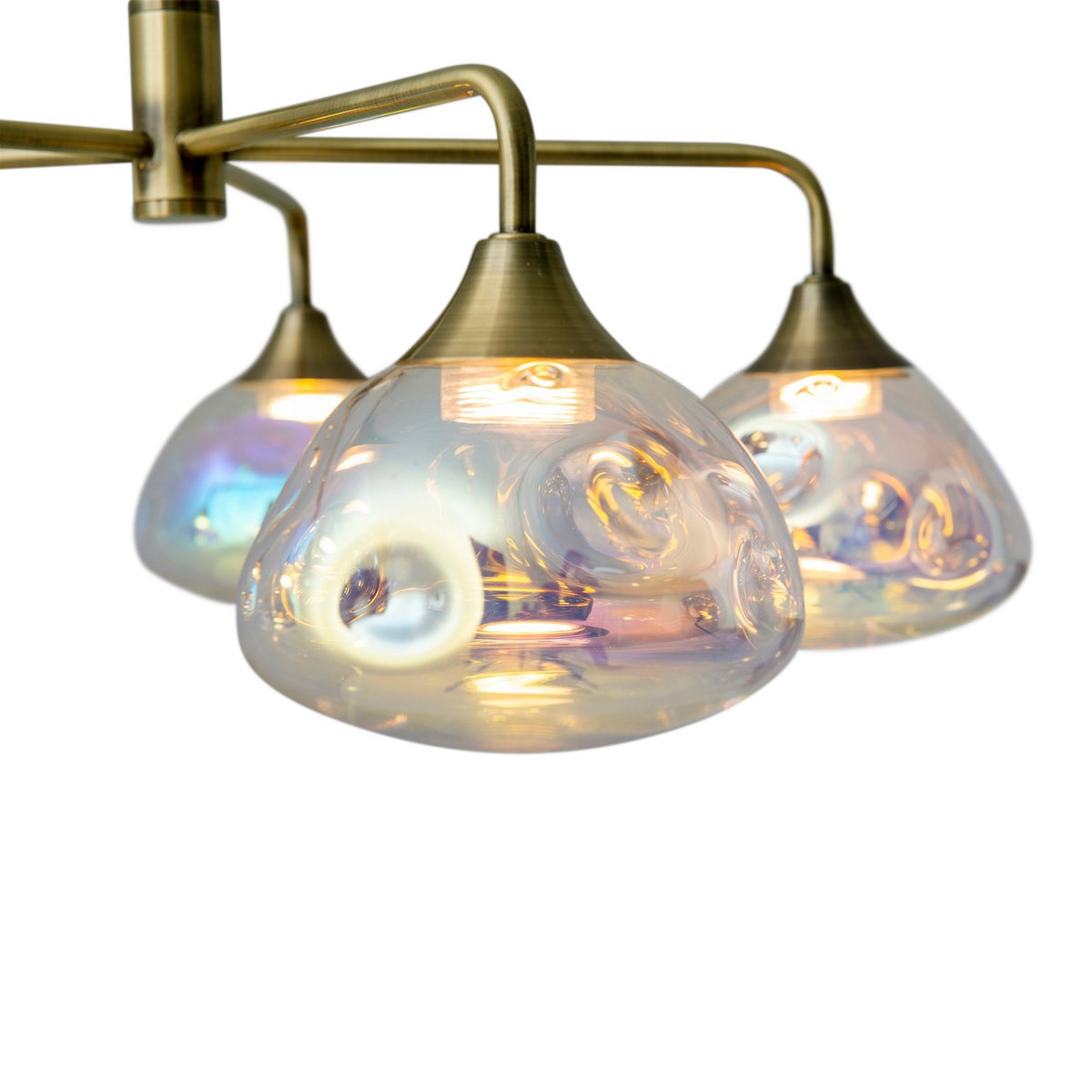 LED-hanger Lamp 5-Flame "Varna", hanglamp gemaakt van messing gekleurd metaal- en irisglas, stevig ingebouwde LED's, 50 cm diameter, stijlvolle verlichting voor woonkamer, eetkamer of gang