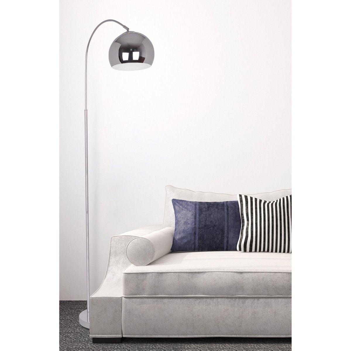 Staande lamp "stijl", retro klassieke vloerlamp met boog gemaakt van chroomkleurig metaal met, E27-aansluiting, 146 cm hoog, ideaal voor eetkamer, woonkamer en kantoor.