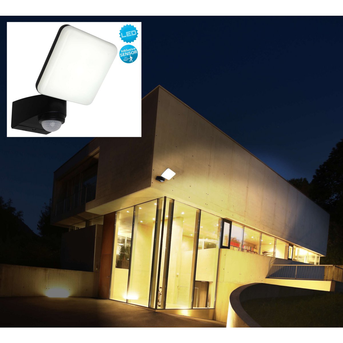 LED externe wandlamp "Jaro" met 360 ° bewegingsdetector, gemaakt van plastic in antraciet, met geïntegreerde LED