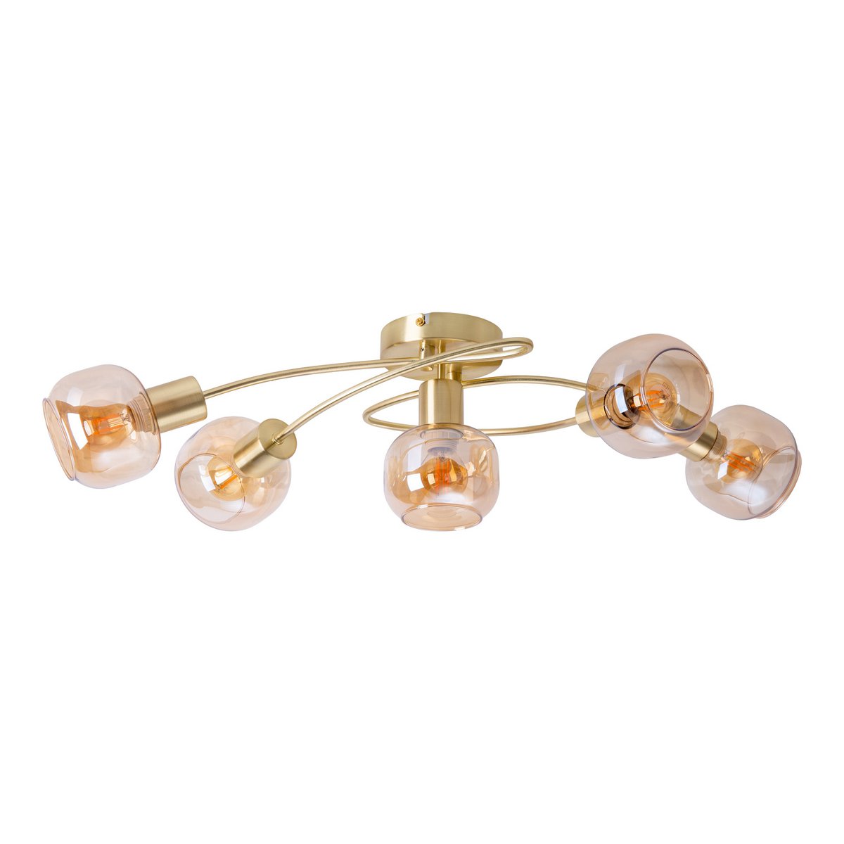 5er spot/plafondlamp "libby" messing, klassiek plafondlamp gemaakt van messing gekleurd metaal en getinte glas in barnsteen, met E14-aansluiting, voor eetkamer, woonkamer, gang of kantoor, 65,5 cm lang