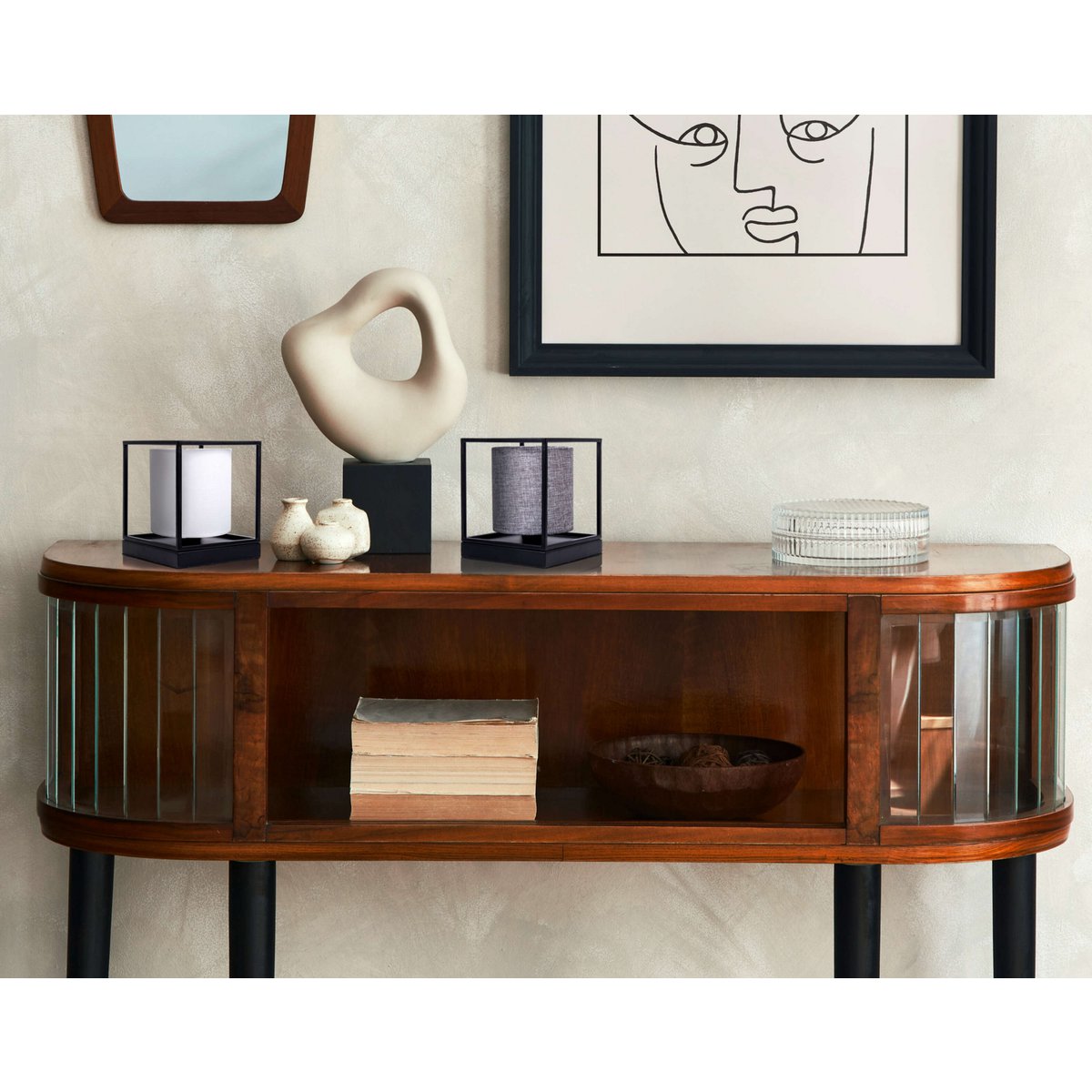 Tafellamp "Beta" wit gemaakt van metaal met stof paraplu in wit, met E14 -aansluiting, lamp voor woonkamer, eetkamer, gang en kantoor, 15 x 15 x 17 cm