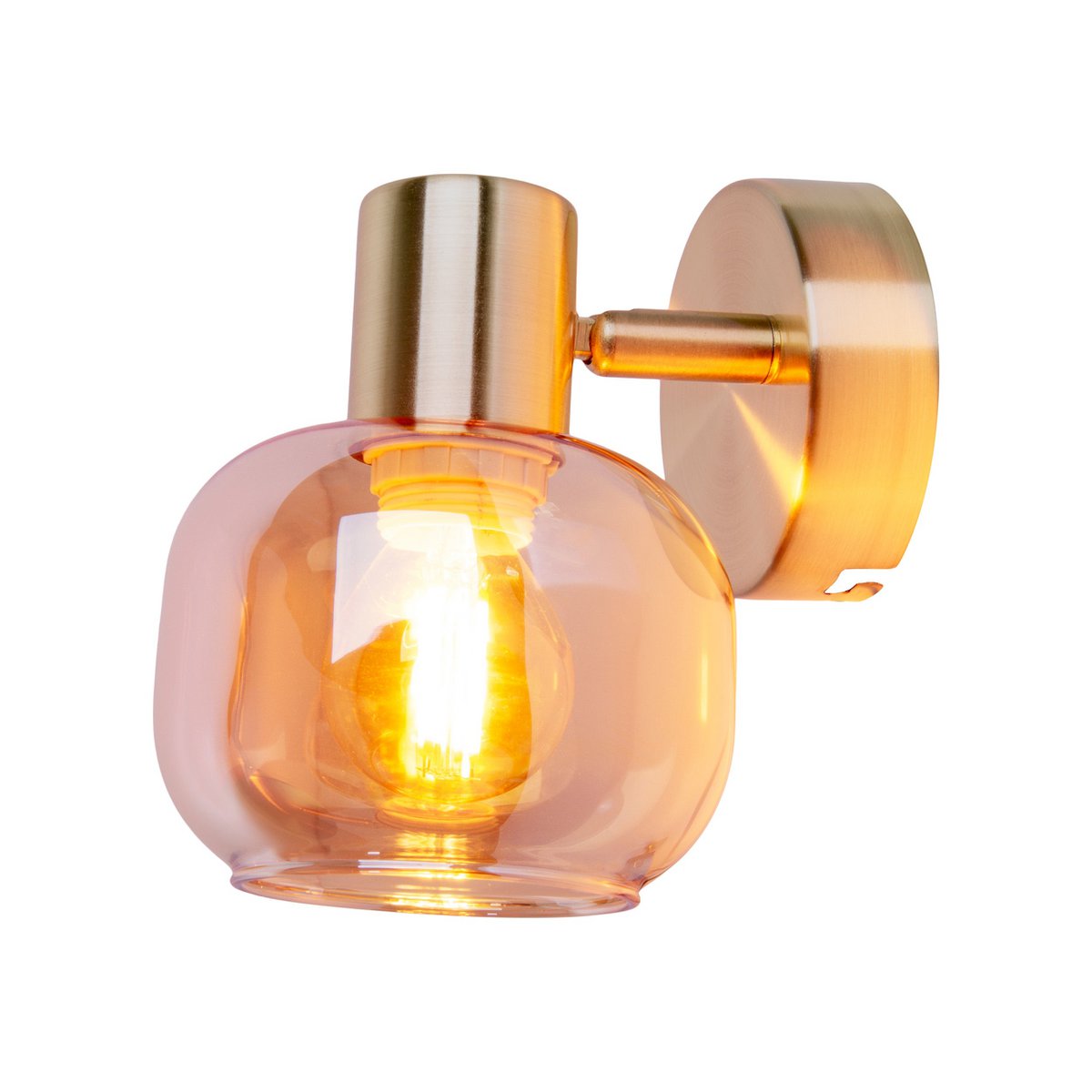Glazen wandvlek "Libby", klassieke wandlamp gemaakt van messing gekleurd metaal en getinte glas in barnsteen, met E14-aansluiting, voor eetkamer, woonkamer, gang of kantoor, 16 cm