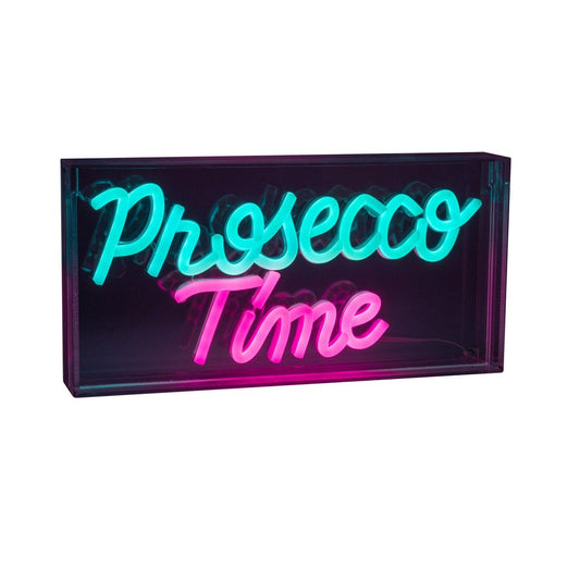 LED-lettertype Light "Prosecco Time" decoratie voor binnen 30 x 15 cm, in blauw en magenta-rood