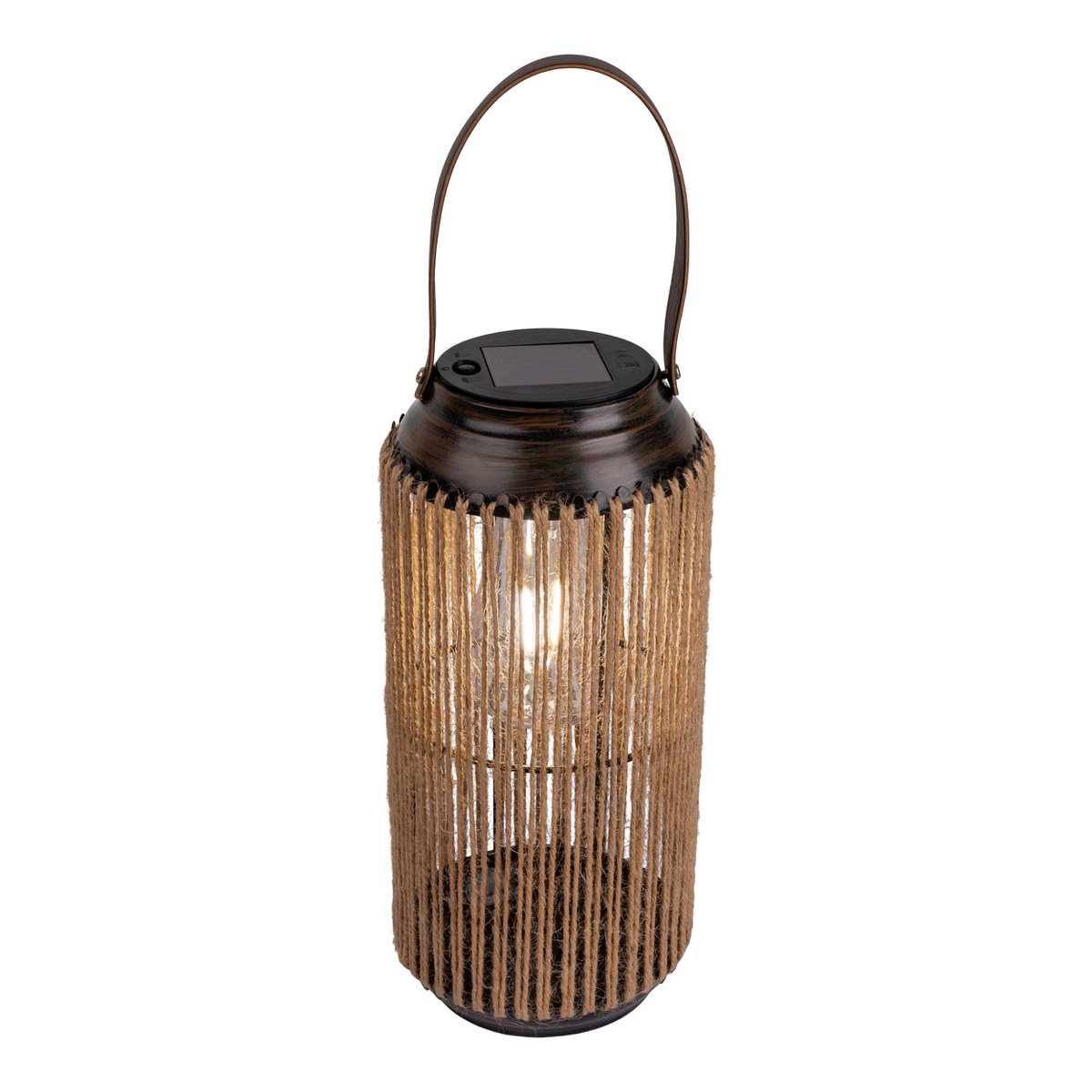 LED ZONNELIJKE LICHT "KORBINIAN" voor tuin en terras, decoratieve lamp gemaakt van metaal met jutespanning in de natuur, LED's stevig geïnstalleerd zonnelamp voor buiten 29 x 13 cm