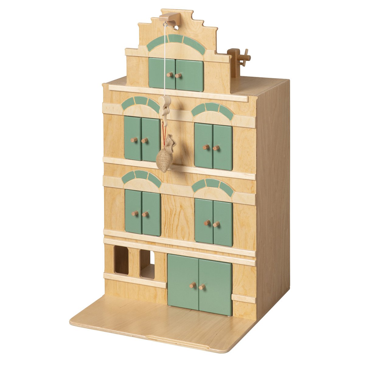 Van Dijk Toys houten speel Pakhuis groen inclusief erwtenzakje - Vintage groen( geschikt voor kinderopvang)