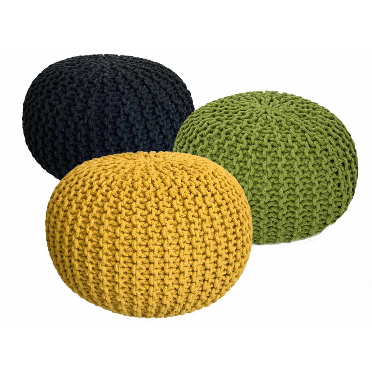Pouf Set 3 Stück Ø 55 cm Bodenkissen Strickhocker Sitzhocker Sitzkissen Hocker nachhaltig Grobstrick