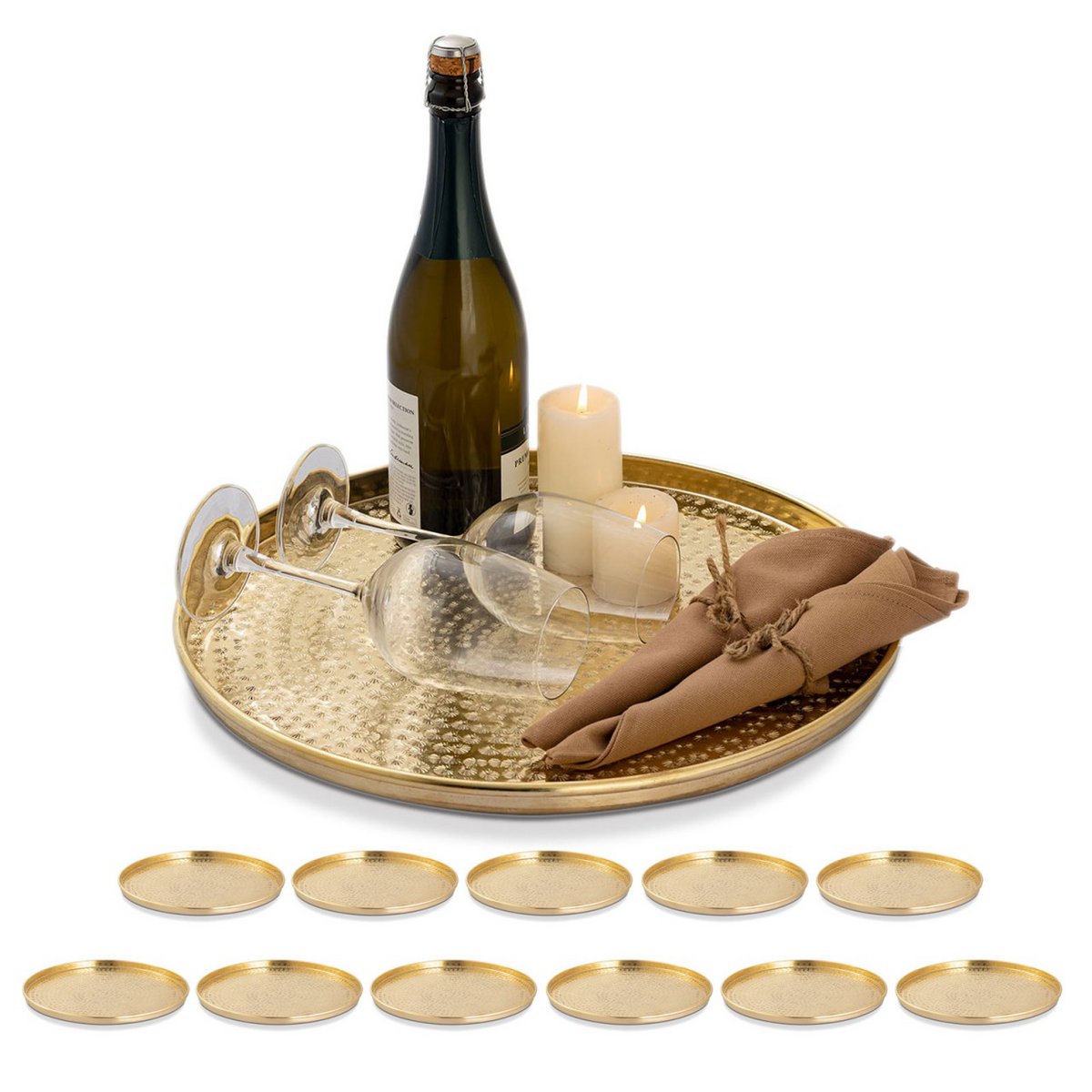 Serveer lade Decoratiebladen 12-delige metaal Ø 40 cm ronde zilver of gouden kandelaardekstak