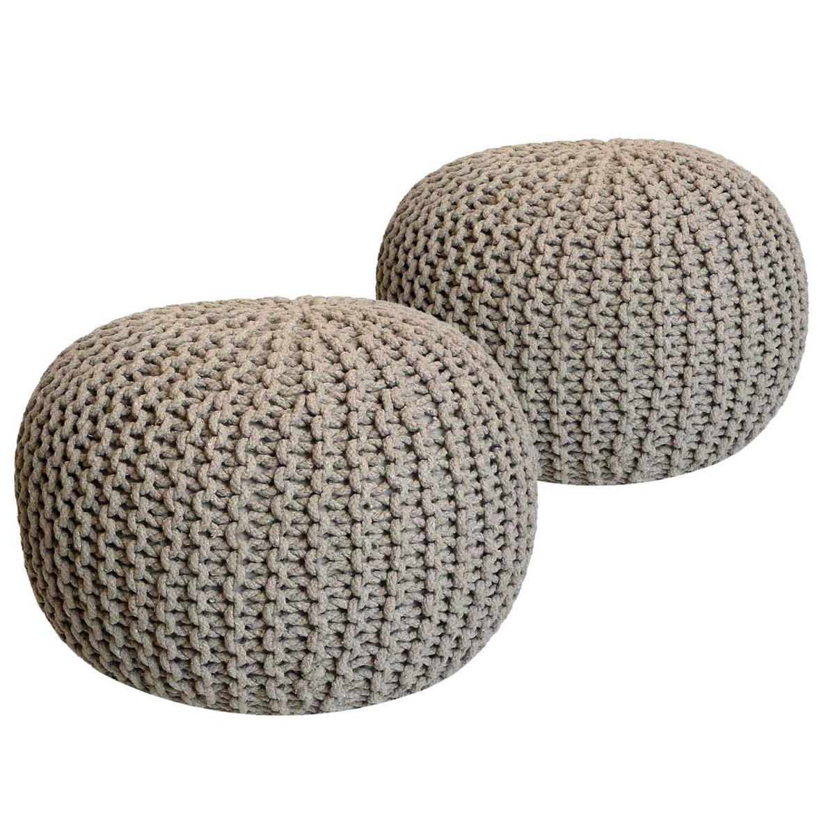 Sitzhocker Pouf SET 2 Stück Ø 55 cm H 37 cm Strickhocker Bodenkissen Grobstrick-Optik nachhaltig