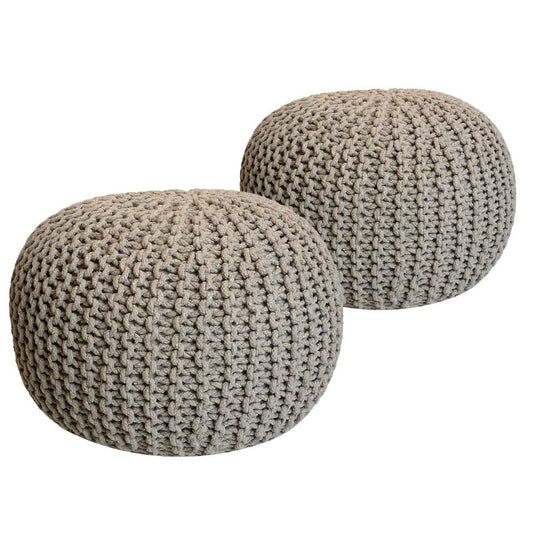 Sitzhocker Pouf SET 2 Stück Ø 55 cm H 37 cm Strickhocker Bodenkissen Grobstrick-Optik nachhaltig