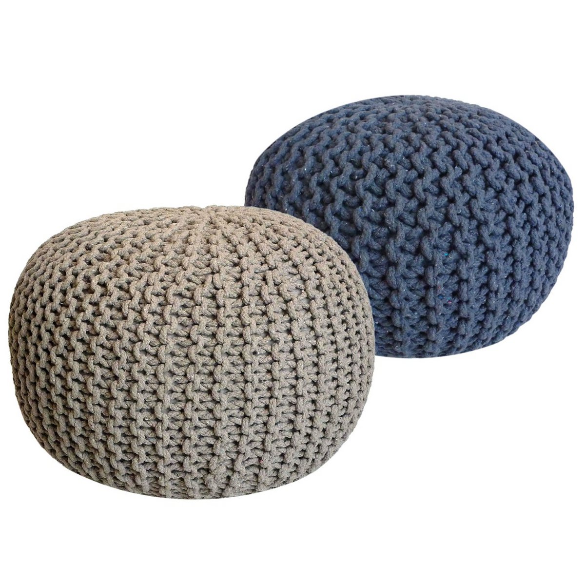Sitzhocker Pouf SET 2 Stück Ø 55 cm H 37 cm Strickhocker Bodenkissen Grobstrick-Optik nachhaltig