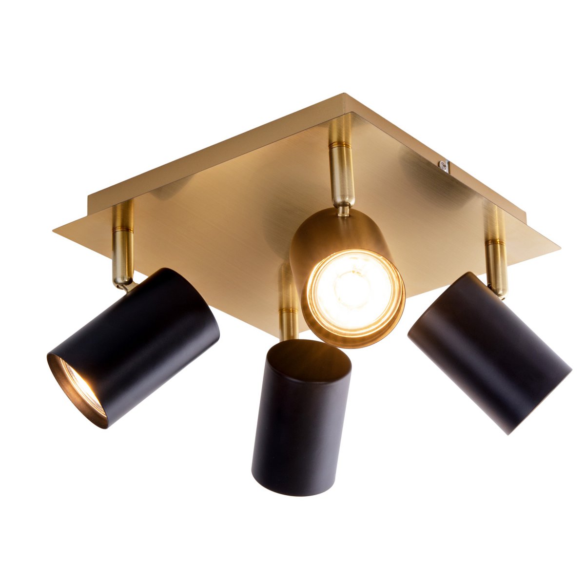 4 muur- en plafondlampen "Frida" in metalen zwart / goud, plafond schijnwerpers, GU10, plafondlamp voor eetkamer, woonkamer, gang of kantoor, 22 x 22 cm