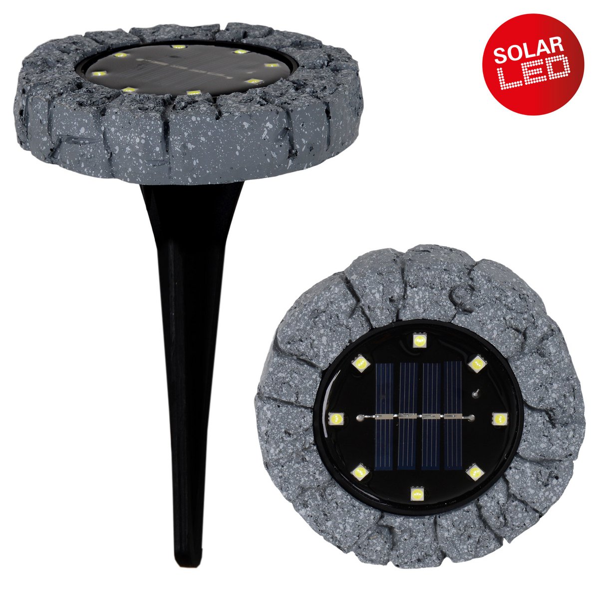 3 Set LED LED Solar-Floor-So-spit "Kian", voor buiten, plastic vloerlamp in grijs, met geïntegreerde LED