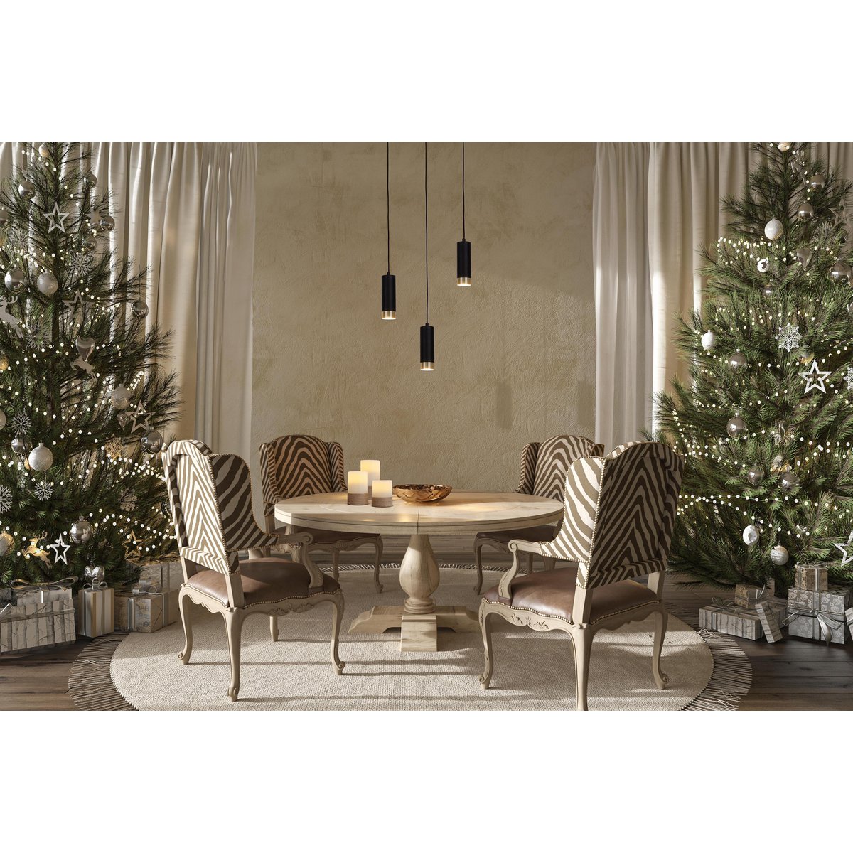 3 hanglamp "Fridu" gemaakt van metaal in Matt Black, met Gu10 -basis, 48 cm lang