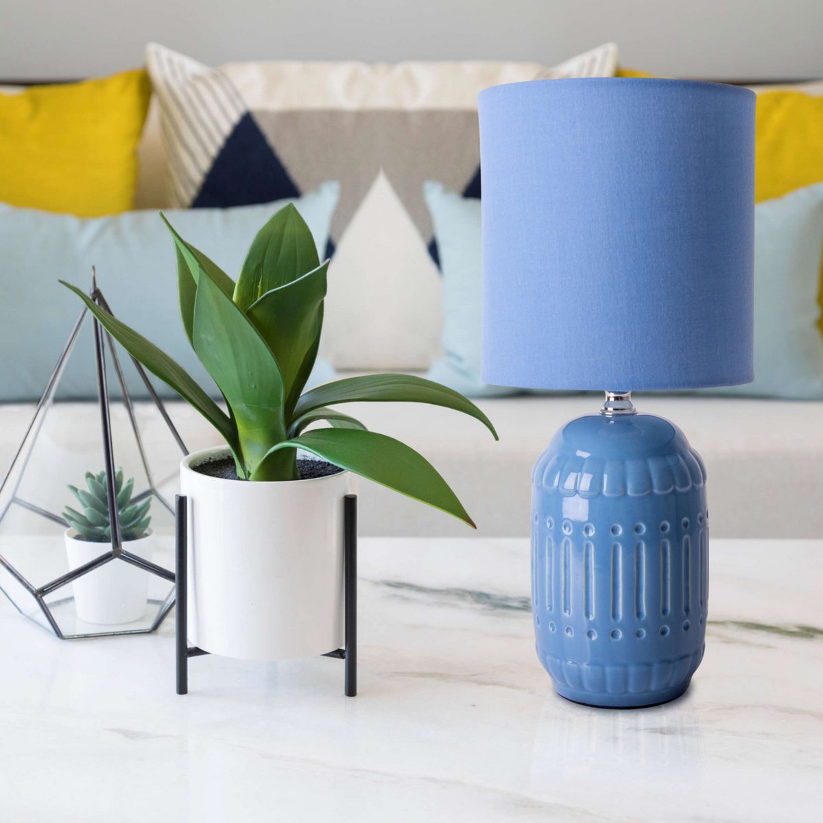 Keramische tafellamp "Erida", tafellamp gemaakt van keramiek, lichtblauw, met E14 -aansluiting, voor eetkamer, woonkamer, gang of kantoor, tafellampen binnen