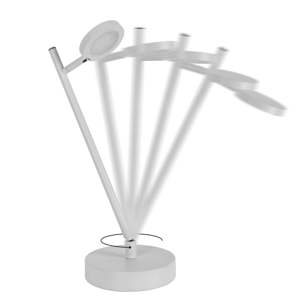 LED draadloze tafellicht "Lupa", 45 cm hoog, gemaakt van gelakte aluminium (wit) en wit plastic, LED geïntegreerde, dimbare, aanraaksensor.