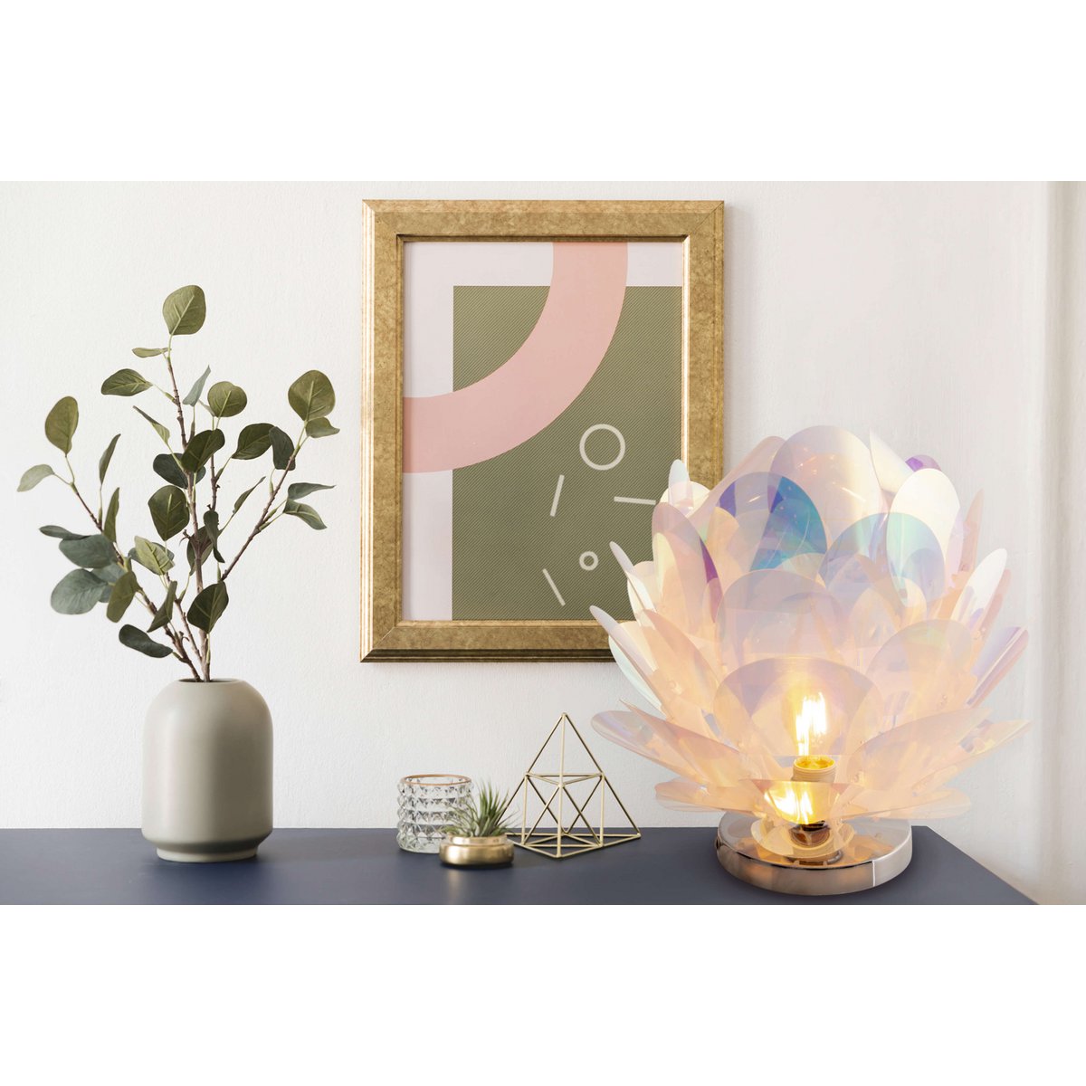 Tafellicht "fora" gemaakt van metaal en iriserend plastic, E27 -aansluiting, verlichting voor woonkamer, eetkamer en nachtkastje, Ø41 cm