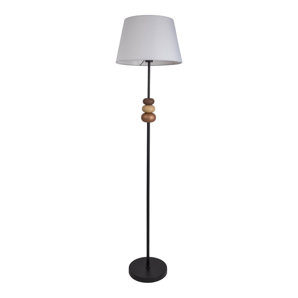 Staande lamp "Elina" 155 cm hoog, Ø 38 cm, metaal in zwart/bruin, tekstblazer in wit, E27