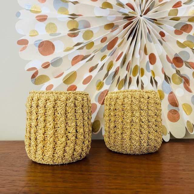 Luna -Leena Candle: 2x Sleeve inclusief Refill Candle - Gold Yellow - Hand Haak in Nepal
