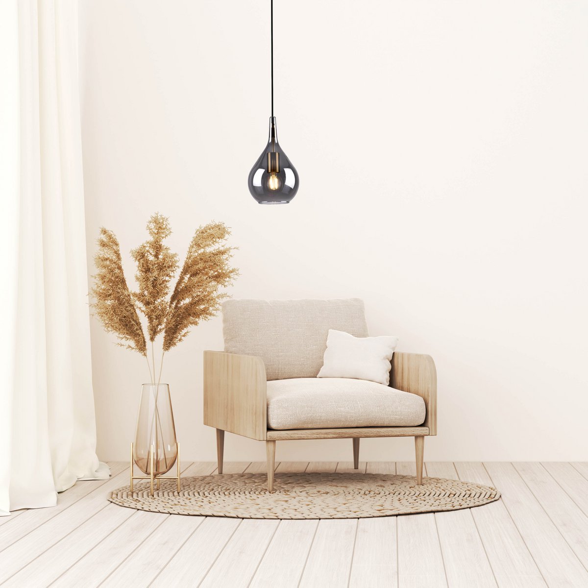 Hanger lamp "gota", retro klassieke hanglamp gemaakt van zwart rookglas Ø 20 cm, met E27 -versies, 150 hoog, ideaal voor eetkamer, woonkamer en keuken.