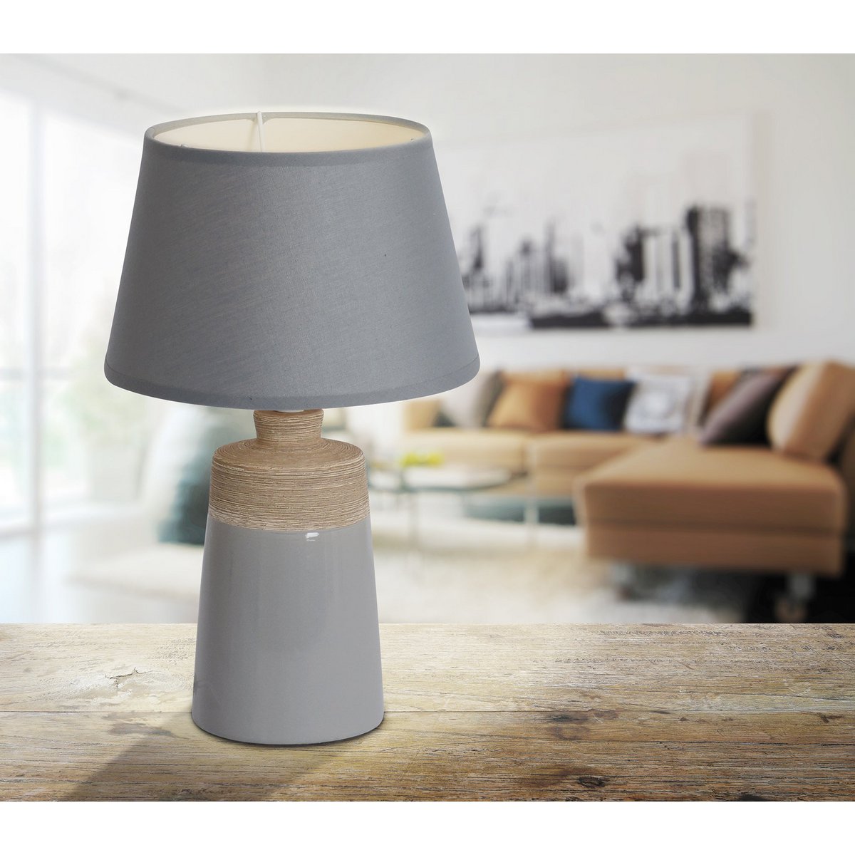 Keramische tafellamp "Talia", tafellamp gemaakt van keramiek, beige/grijs, met E14 -aansluiting, voor eetkamer, woonkamer, gang of kantoor, 31 cm hoog