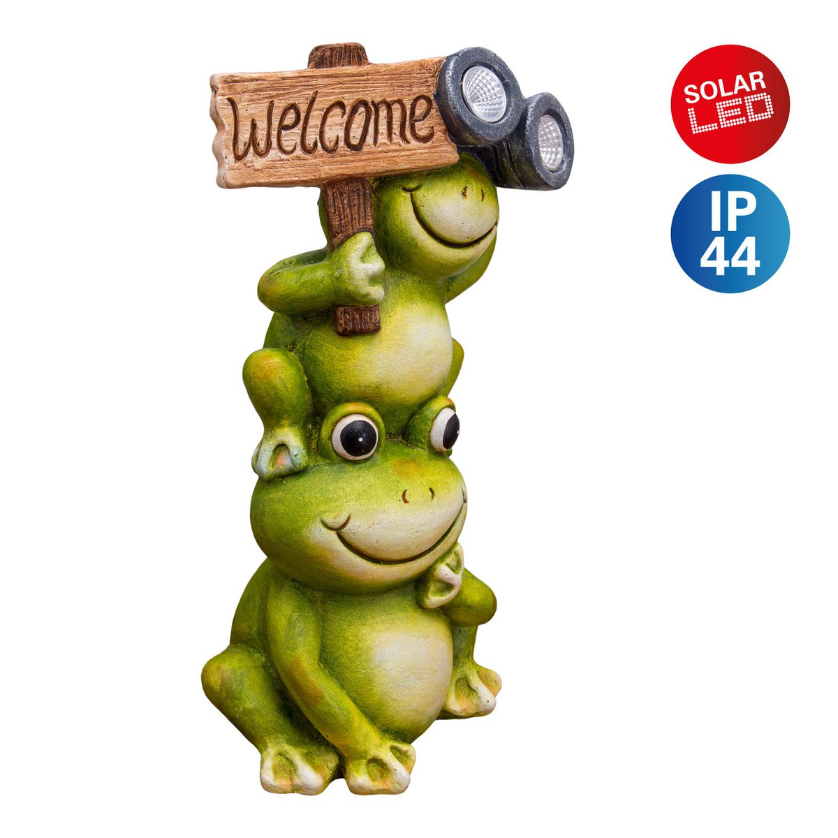 LED ZONNELIJKE LICHT "Kikker" voor terras en tuin, gemaakt van groen plastic met stevig ingebouwde LED's, decoratielamp voor buiten ca. 45 cm hoog