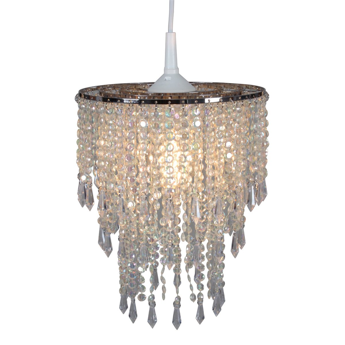 Deko hanger lamp "Kira", moderne kroonluchter gemaakt van metaal en plastic in helder/transparant, met E27 -versie en een Øvon 22,5 cm