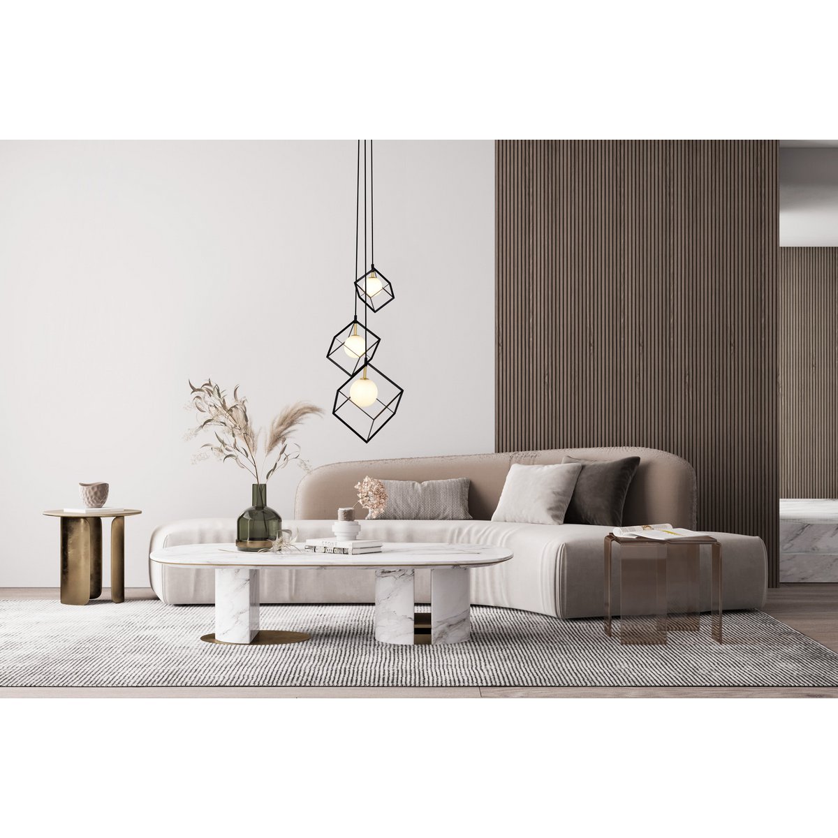 3-flame hanglamp "Cadre", retro hanglamp gemaakt van metaal en glas in zwart en wit met een G9-aansluiting, in totaal 147 cm hoog, voor woonkamer en kantoor.