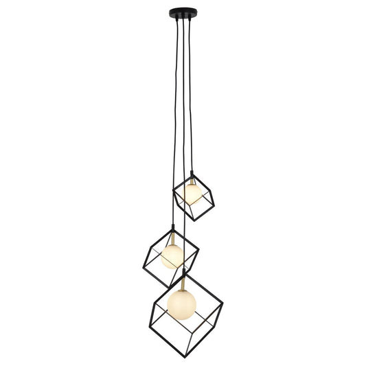 3-flame hanglamp "Cadre", retro hanglamp gemaakt van metaal en glas in zwart en wit met een G9-aansluiting, in totaal 147 cm hoog, voor woonkamer en kantoor.