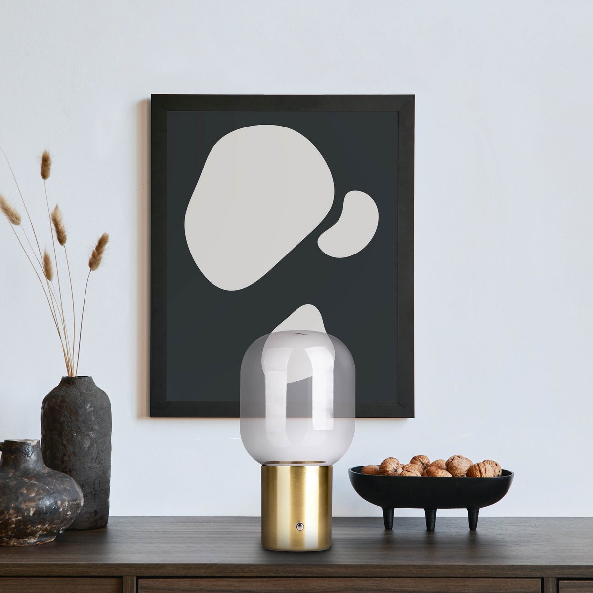 Draadloos tafellicht "Albero" decoratief tafellicht gemaakt van messing gekleurd metaal en glas met stevig ingebouwde LED's, dimbaar met aanraaksensor, 25 cm hoog