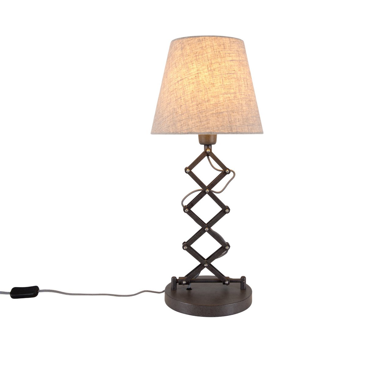 Scarfish Lamp "Adrienne", lengte van 37-71 cm, gemaakt van bruin metaal met natuurlijk gekleurde textielparaplu's, E27-aansluiting, verlichting voor woonkamer, eetkamer of kantoor