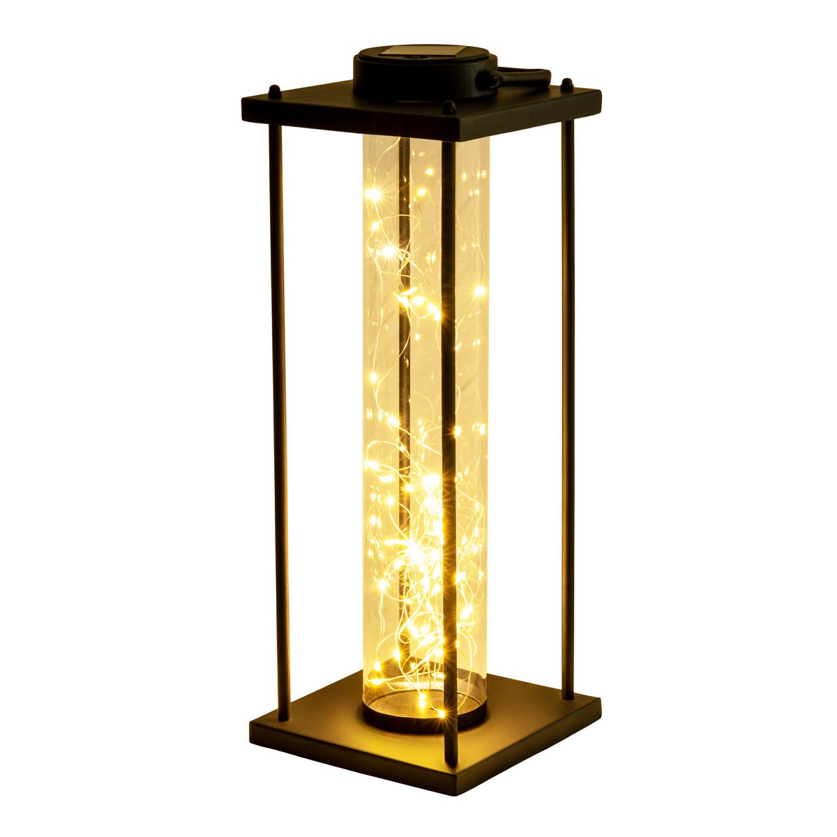 LED ZONNELIJKE LICHT "Fairylight" voor terras en balkon, gemaakt van zwarte metaal en glas, stevig gebouwd -in LED's, decoratielamp voor buiten 51,5 cm hoog