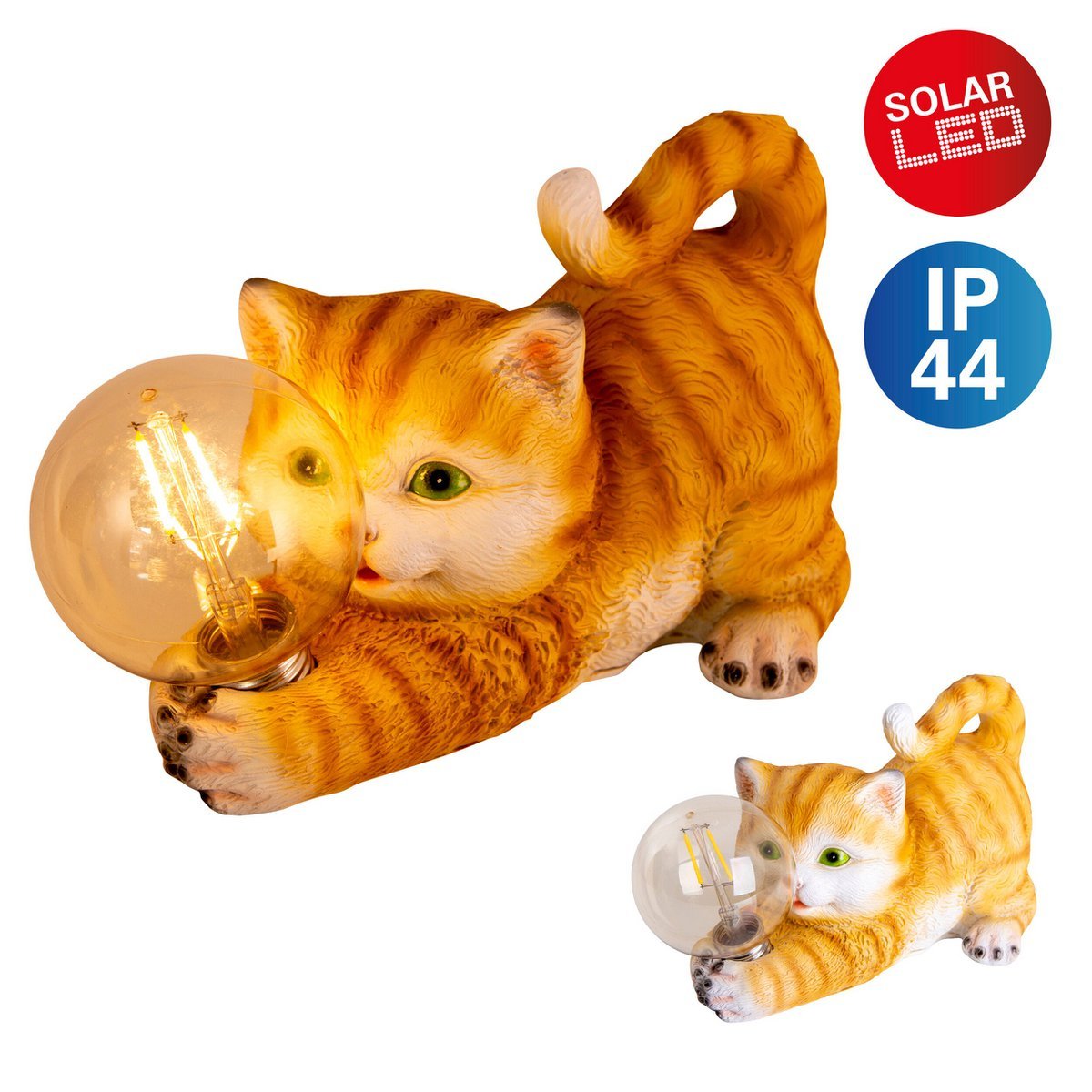 LED Solar Outdoor Lamp "Cat" 25 cm lange decoratie gemaakt van bruin plastic met geïntegreerde LED's