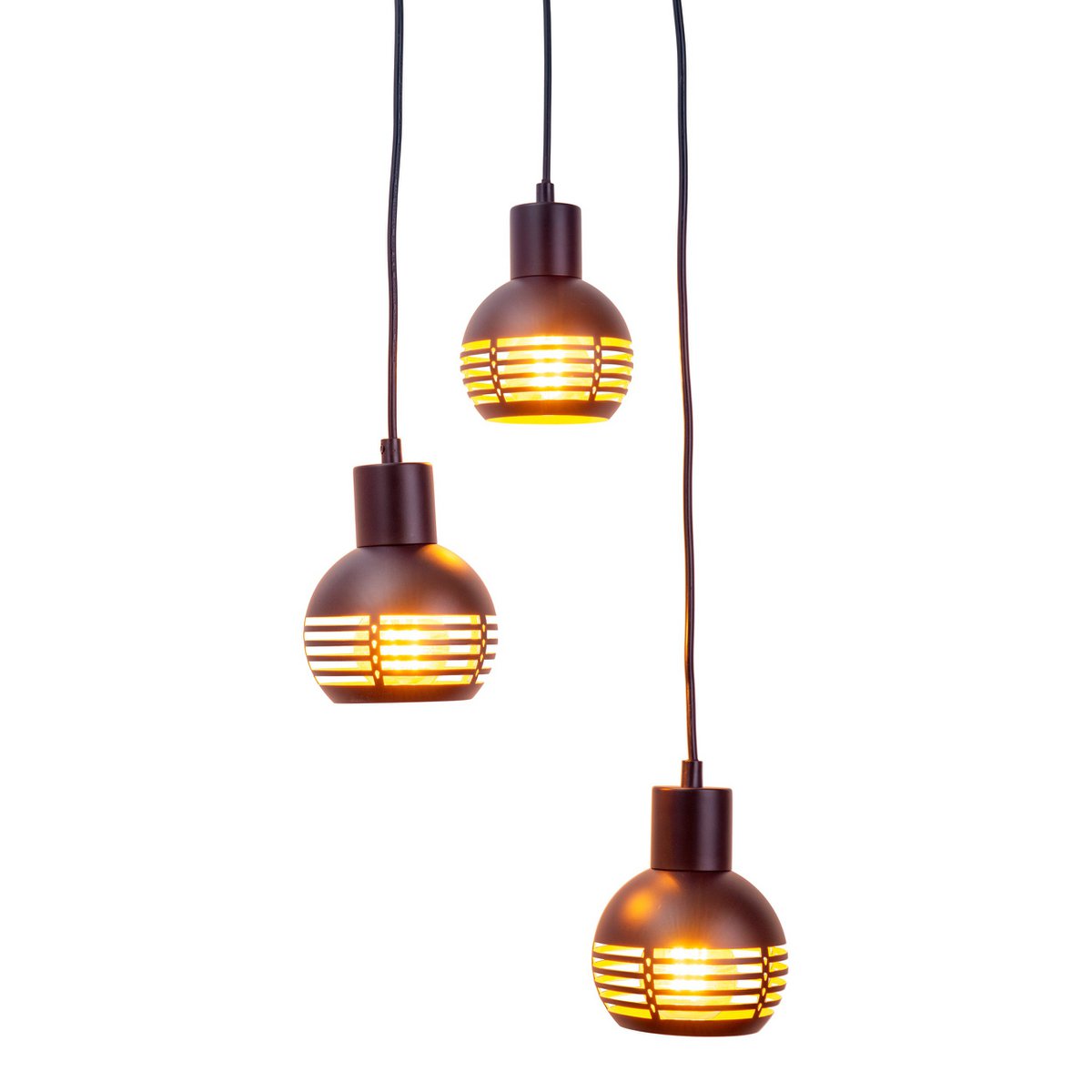 3-zits hanglamp "Casco" hangende lamp gemaakt van metaal in zwart en goud, met E27-versies. Stijlvolle verlichting voor woonkamer, eetkamer of keuken.