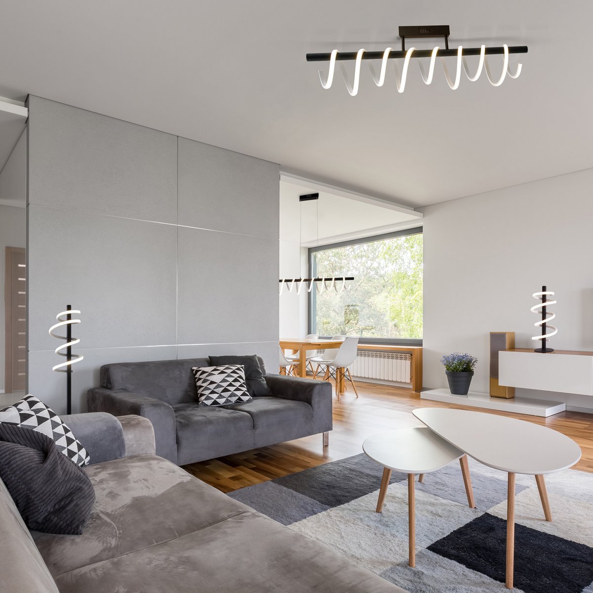 LED -hanglamp "Belleza", moderne metalen slinger lamp in zwart en wit, met stevig ingebouwde LED's, ca. 100 cm lang, de ideale verlichting voor woonkamer, eetkamer of keuken.