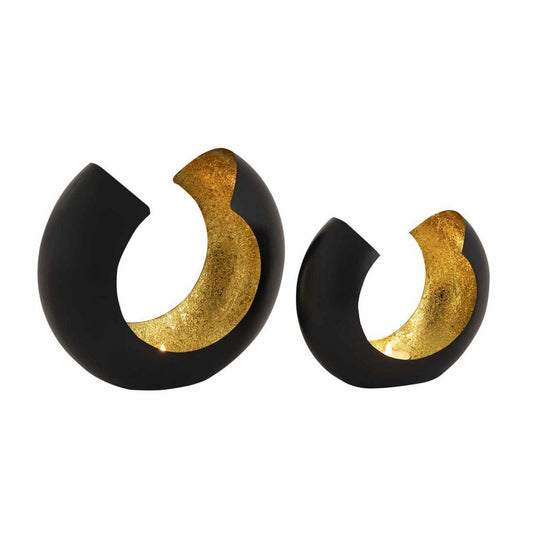 Tealight-houder set 2-delige kaarsenhouder kaarsenkandel Omega Black Matt Gilded Inside