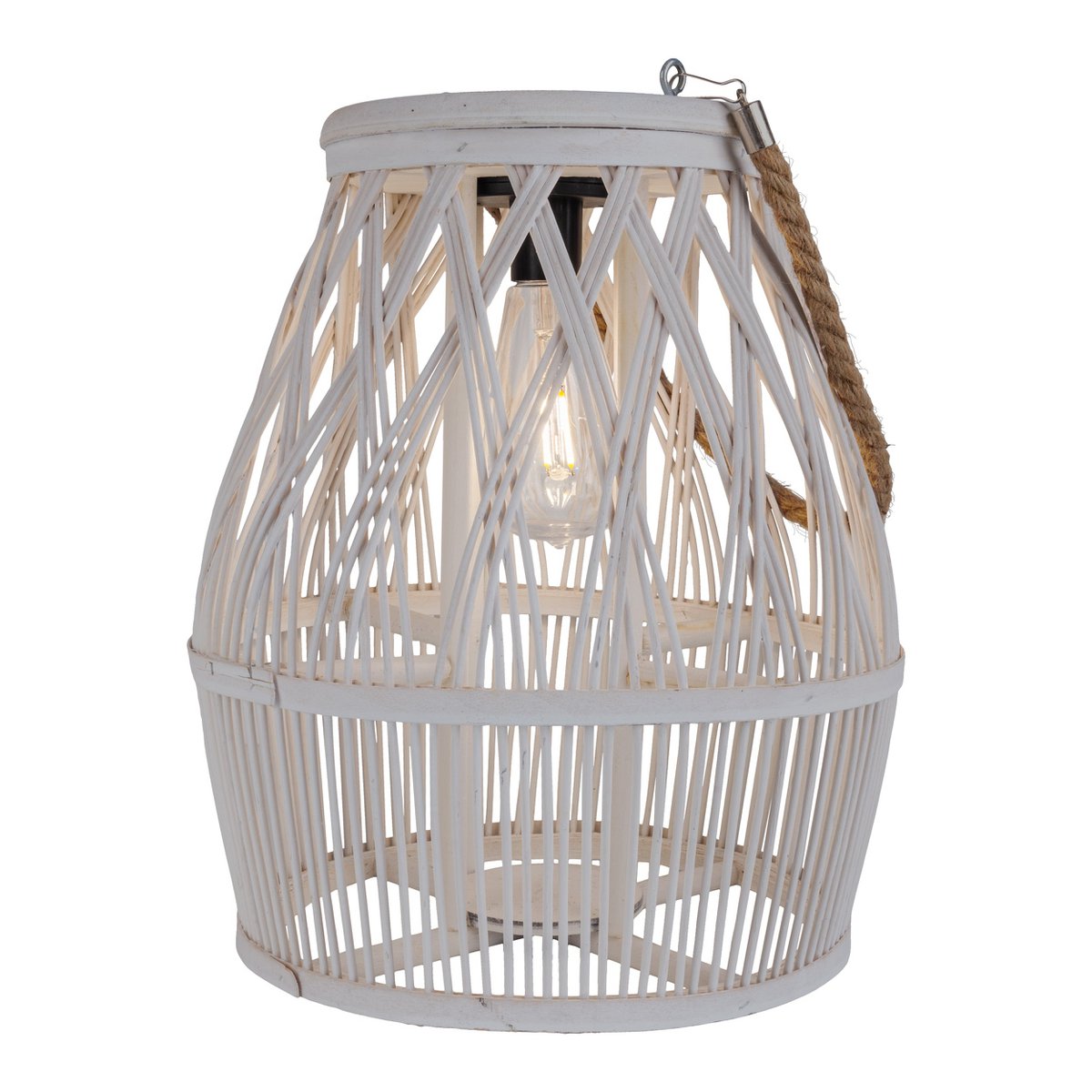 Led Solar Decolor "Korbinian" voor de tuin en het terras gemaakt van hout en rattan in de natuur, zonnelamp 34 cm hoog