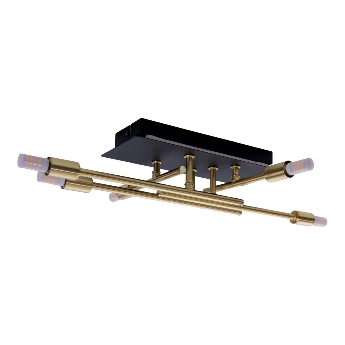 LED -plafondlamp "Ancona" met achtergrondverlichting gemaakt van metaal in zwart en messing, G9 -versies, lamp voor woonkamer, eetkamer, gang en kantoor, ca.