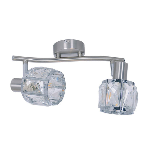 2-serie geleide plek "Josefa", metalen plafondlamp en glas in roestvrijstalen look, met E14-versie Filamentlampen inbegrepen, voor woonkamer, eetkamer, gang of gang 28 x 8 cm