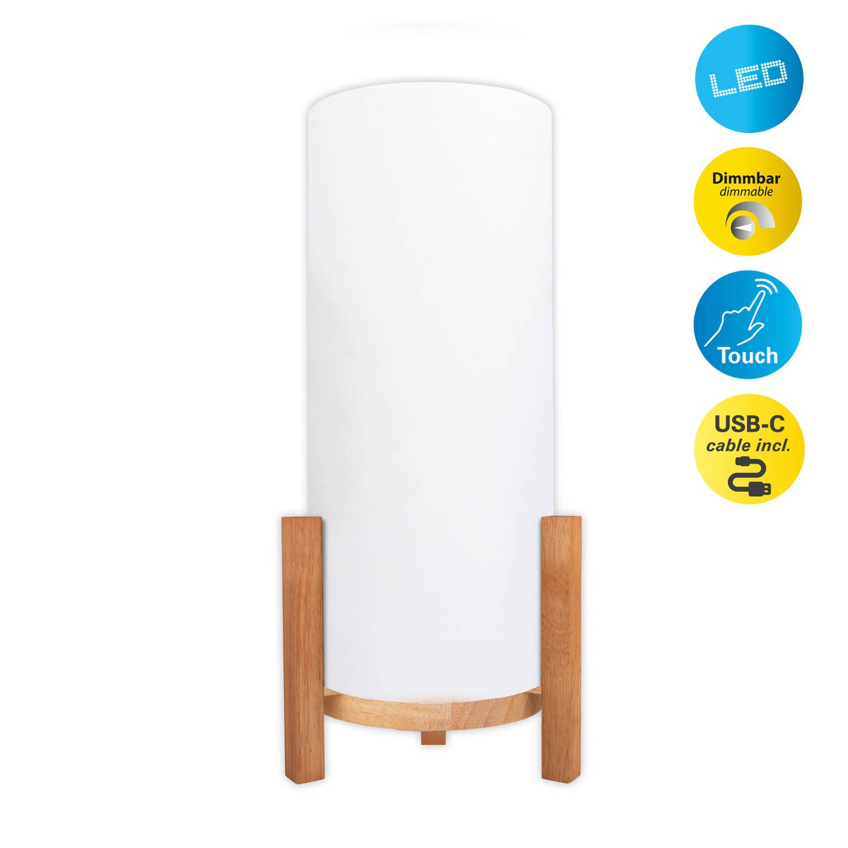 Ackitical Lamp "Madita" 48 cm hoog, in wit/natuur, met geïntegreerde LED, dimbaar met aanraaksensor