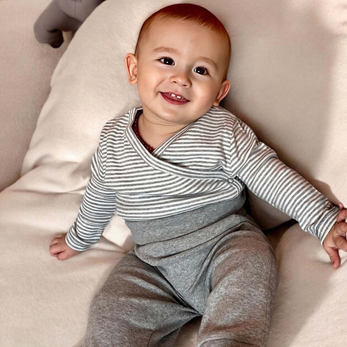 OrganicEra Organic Baby L/S Kimono body, grijs gestreept