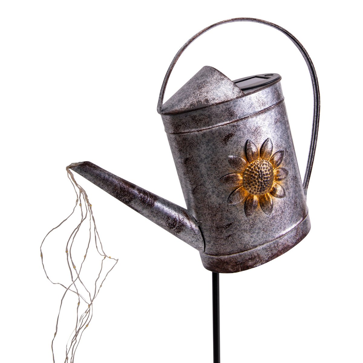 LED Solar Earth Skeer (waterhond) H: 110 cm gegalvaniseerd, voor buiten, gemalen spies gemaakt van metaal en plastic in zilver, met geïntegreerde LED