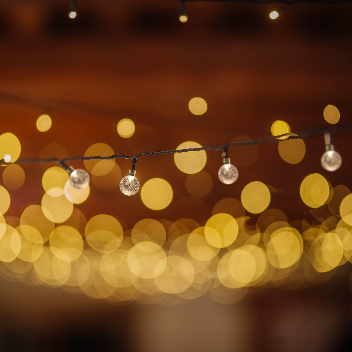 Buiten lichte keten met decoratieve ballen in glazen look, 868 cm lang, warm wit,