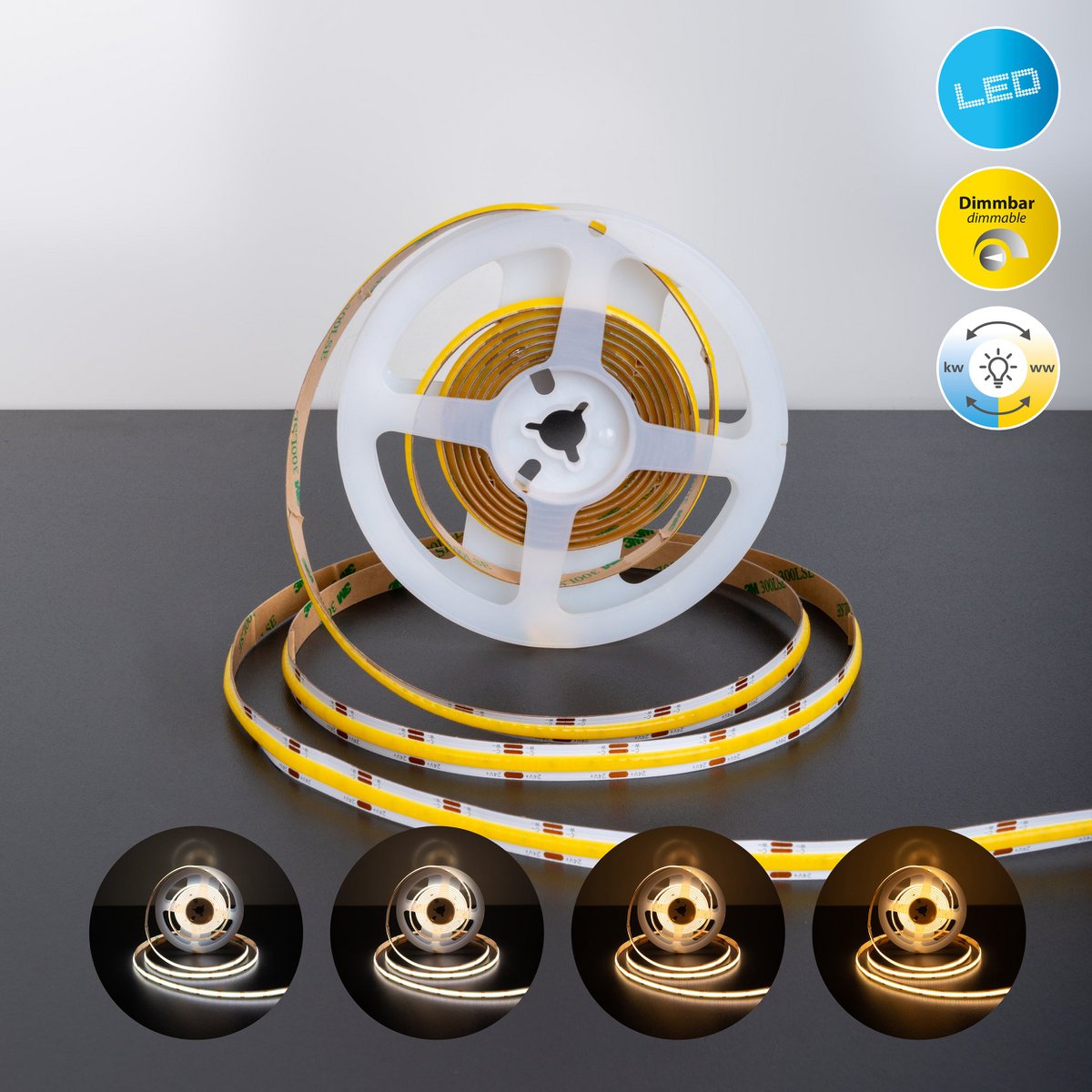 COB-LED-STRIPE LENGTE 3 M, CCT-functie, gemaakt van plastic helder/transparant, met geïntegreerde LED's