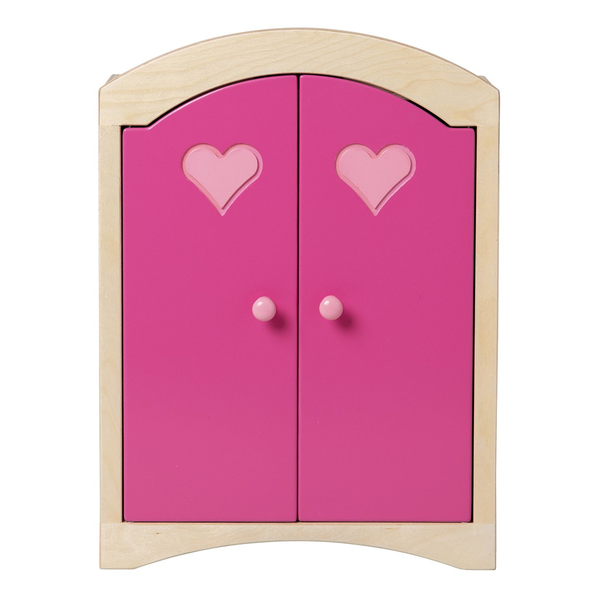 Van Dijk Toys houten speelgoed Poppenkledingkast - Naturel met roze (Kinderopvang kwaliteit)