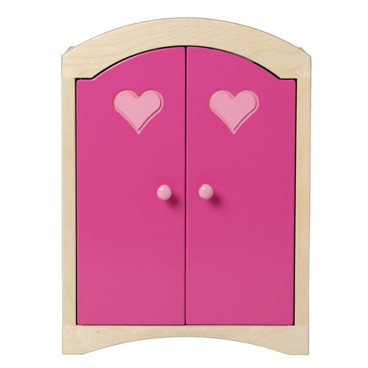 Van Dijk Toys houten speelgoed Poppenkledingkast - Naturel met roze (Kinderopvang kwaliteit)