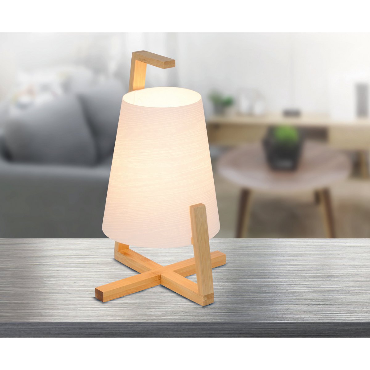 Bamboo -tafellamp met plastic scherm "Shoji", met bamboe frame, natuur en wit, ongeveer 32 cm hoog, E14, voor woonkamer, eetkamer en kantoor