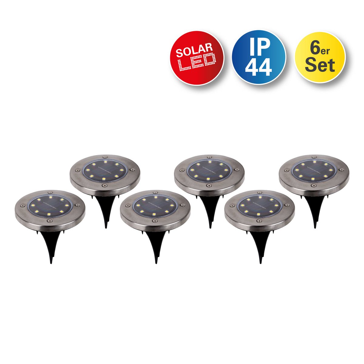 6-set LED LED-zonnebodem-zo-spit "Kian", voor buiten, spiesjes gemaakt van metaal en plastic in staal blanco, met geïntegreerde LED