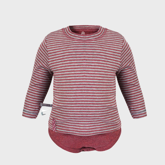 OrganicEra Organic Baby L/S T-shirt body, bordeaux gestreept