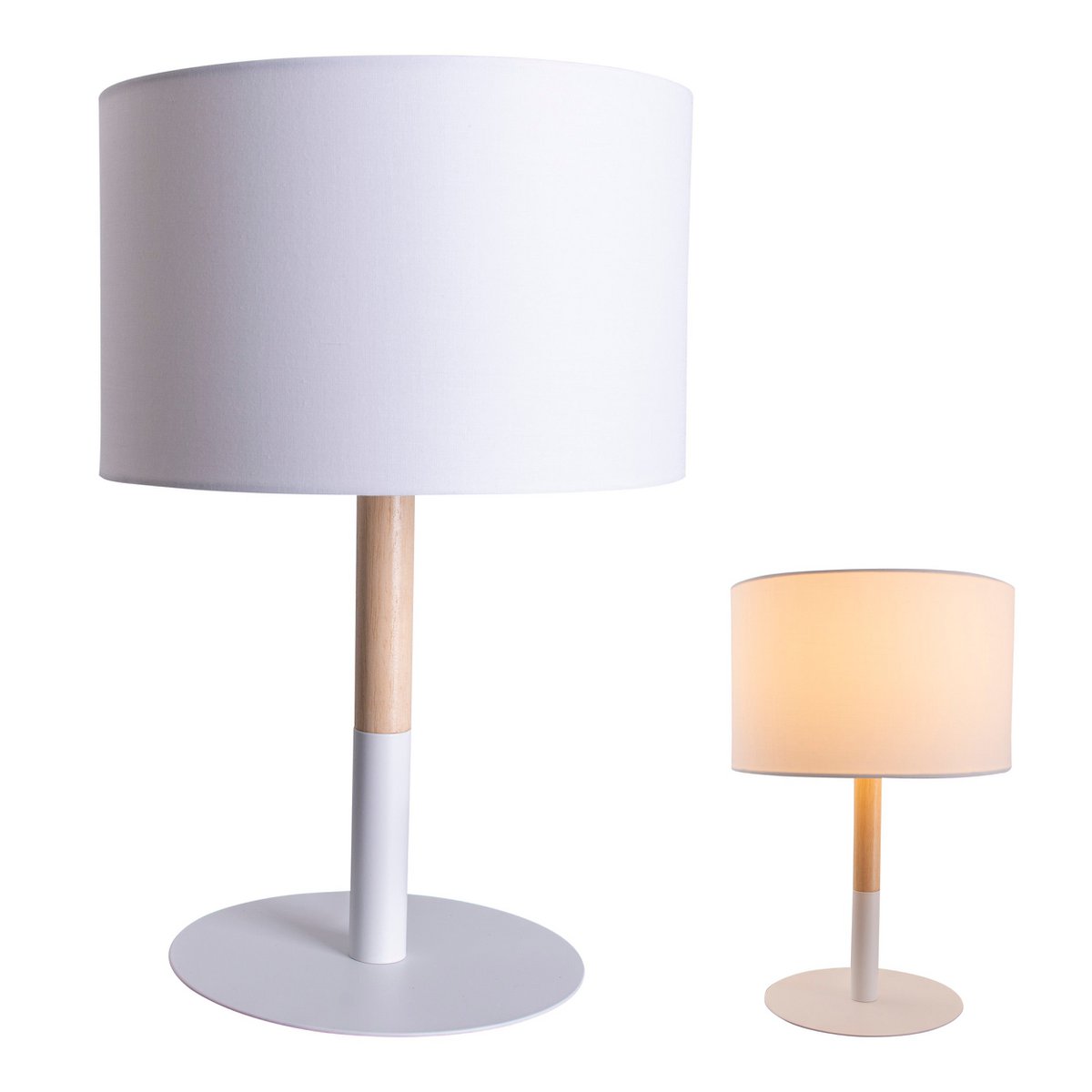 Textieltafel Licht "Tessile", tafellamp gemaakt van metaal, textiel en rubberen boom in wit/natuur, met E14 -aansluiting, voor eetkamer, woonkamer, gang of kantoor, 37 cm hoog